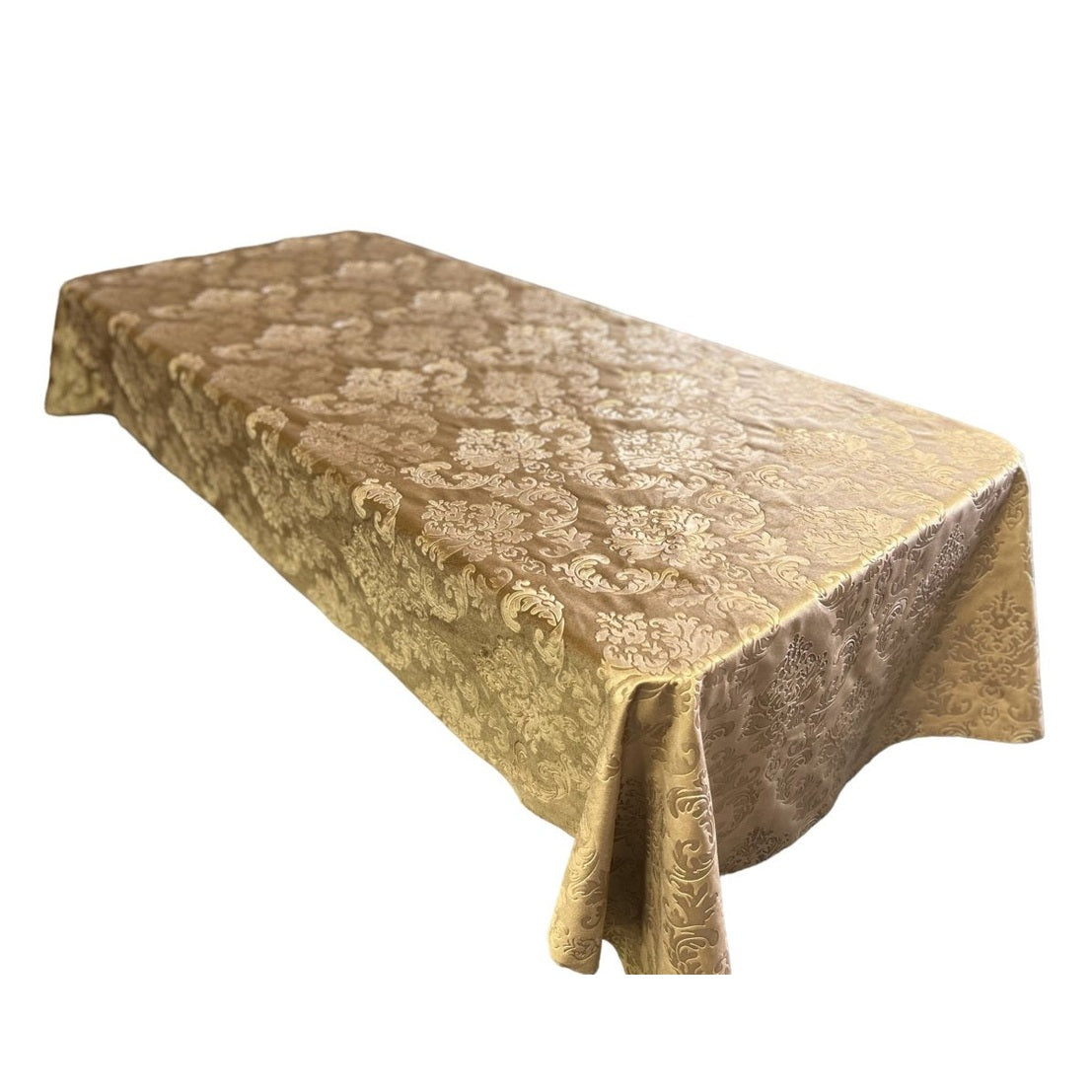 Gold Embedded Damask Velvet Tablecloth Rectangle and overlay - New Star Fabrics