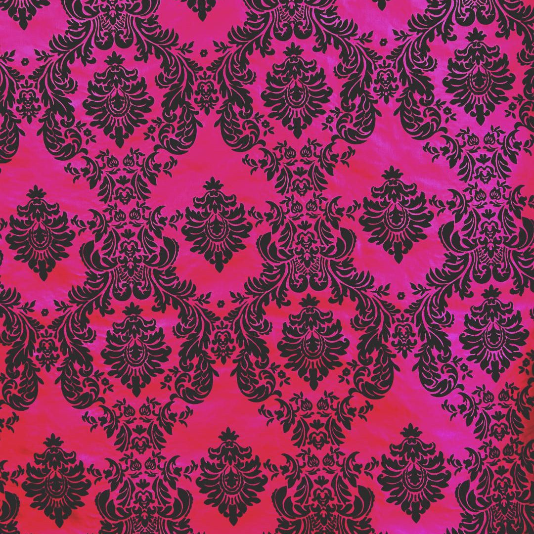 Flocked Damask Taffeta Fabric – Velvet Flock Pattern on Taffeta for Décor, Custom Dresses & Events