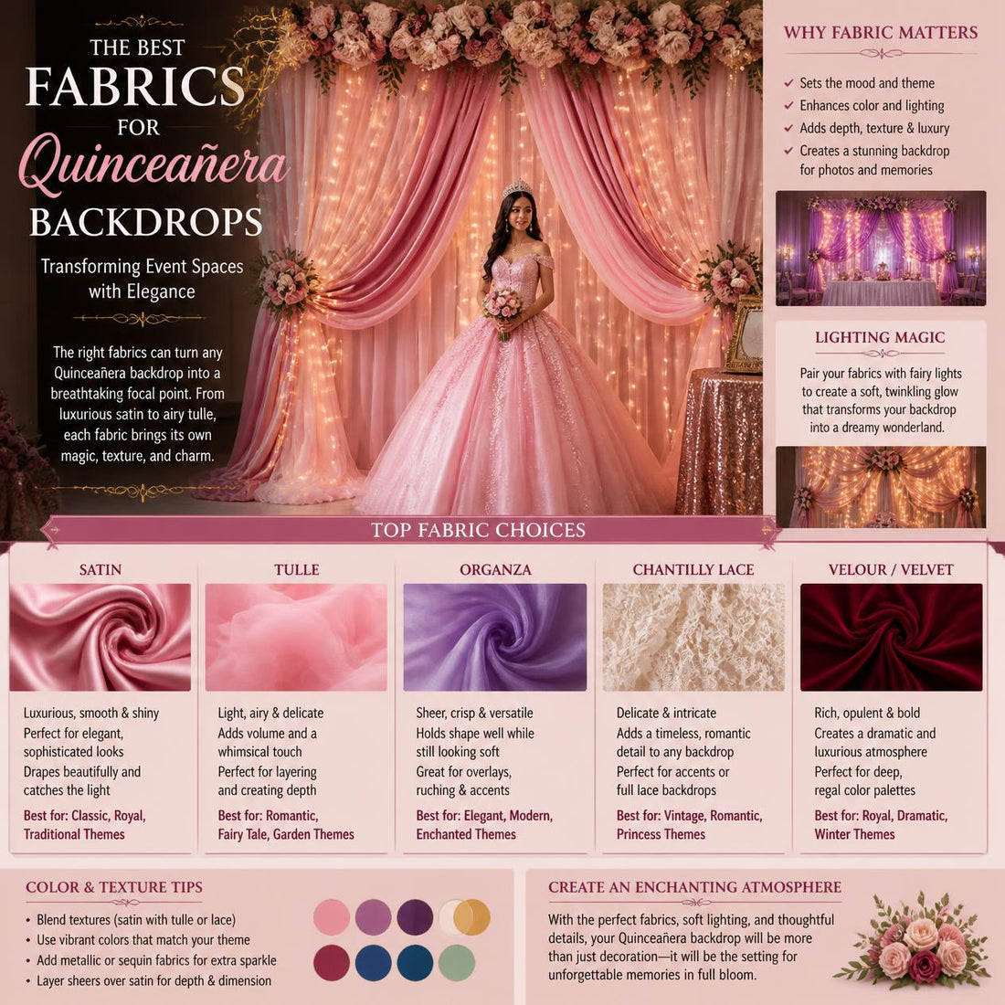 Best Fabrics for Quinceañera Backdrops, Tables and Event Décor