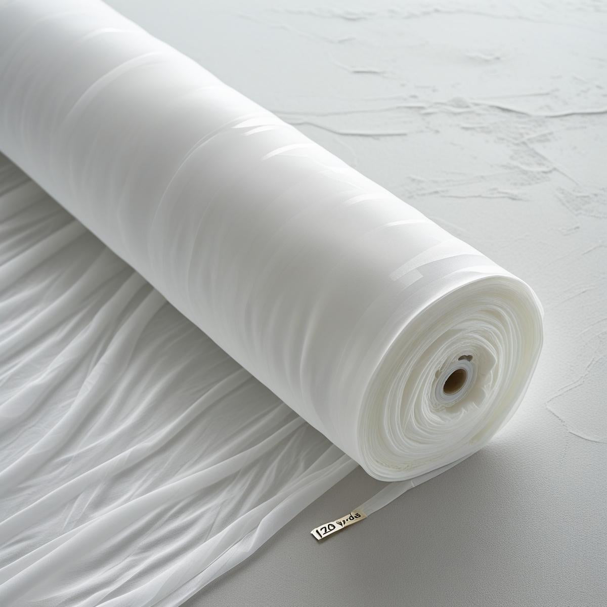 120 inch wide white voile fabric 120 yard continuous roll on tube for wedding and event draping 