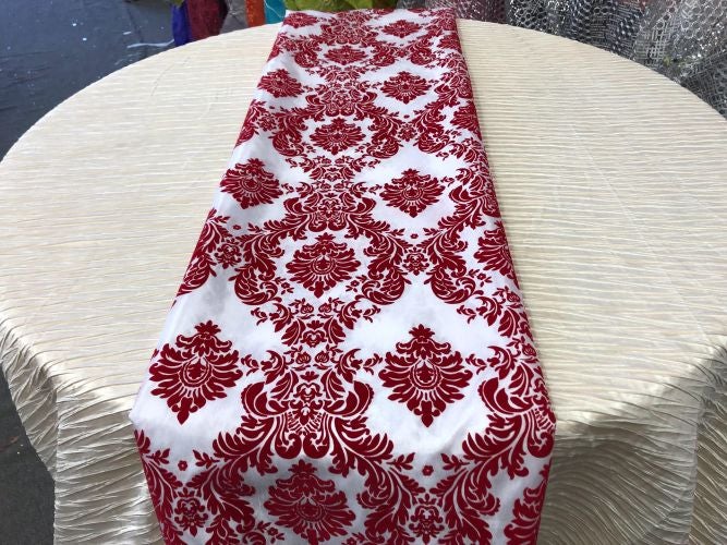Damask Flocking Taffeta Table Runners - 14" X 108" Inches Tablecloth 4 pieces - New Star Fabrics