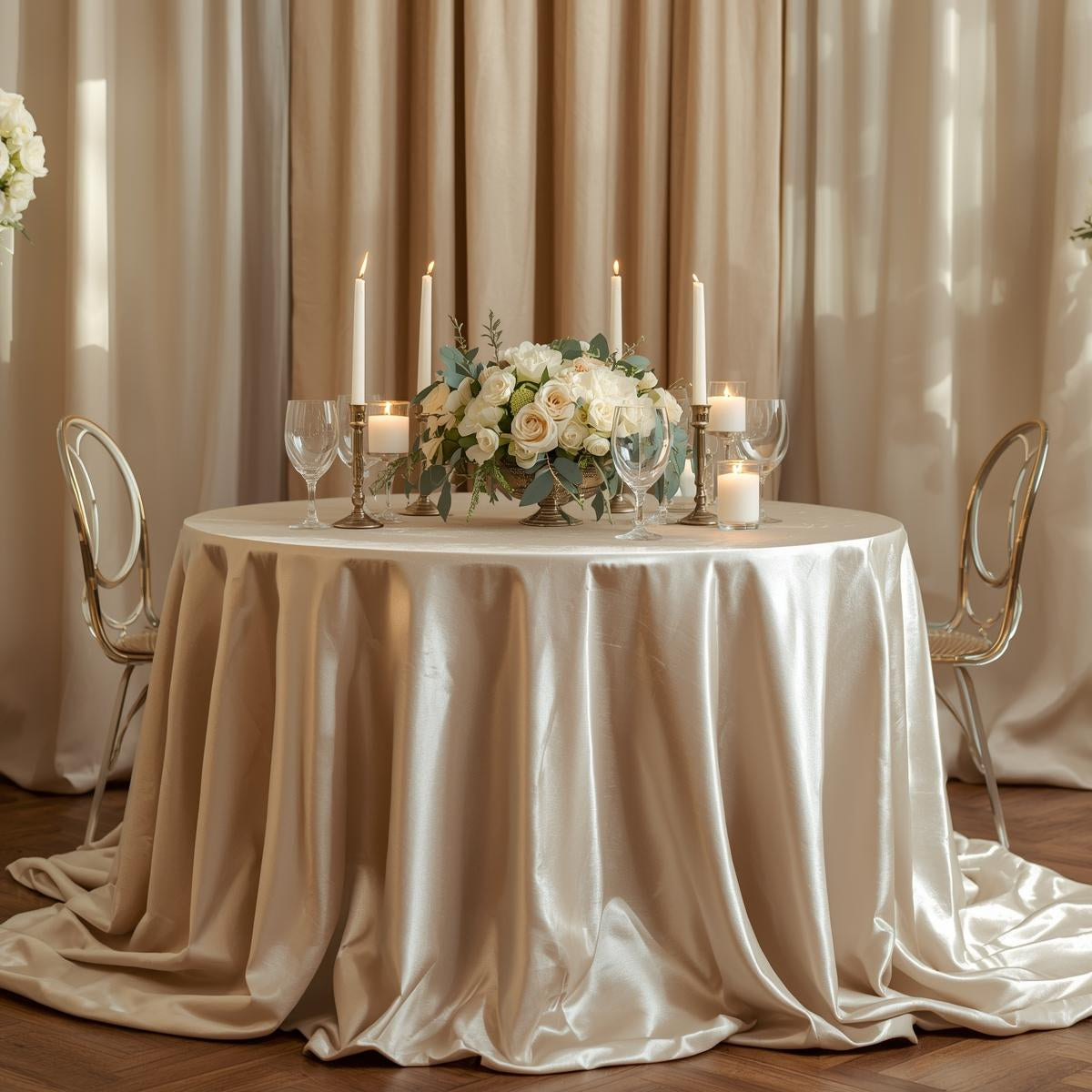50 Yards – 60” Wide Ivory Satin Fabric Roll | Wedding Draping, Linens, Gowns & Event Décor