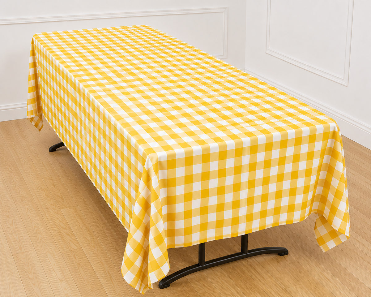 Gingham Checkered Poly Poplin Tablecloth 60 x 84 Inch