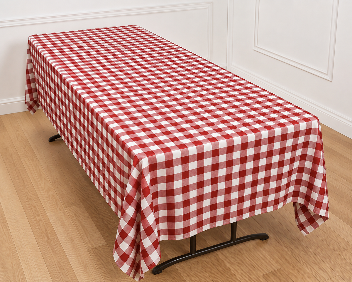Gingham Checkered Poly Poplin Tablecloth 60 x 84 Inch