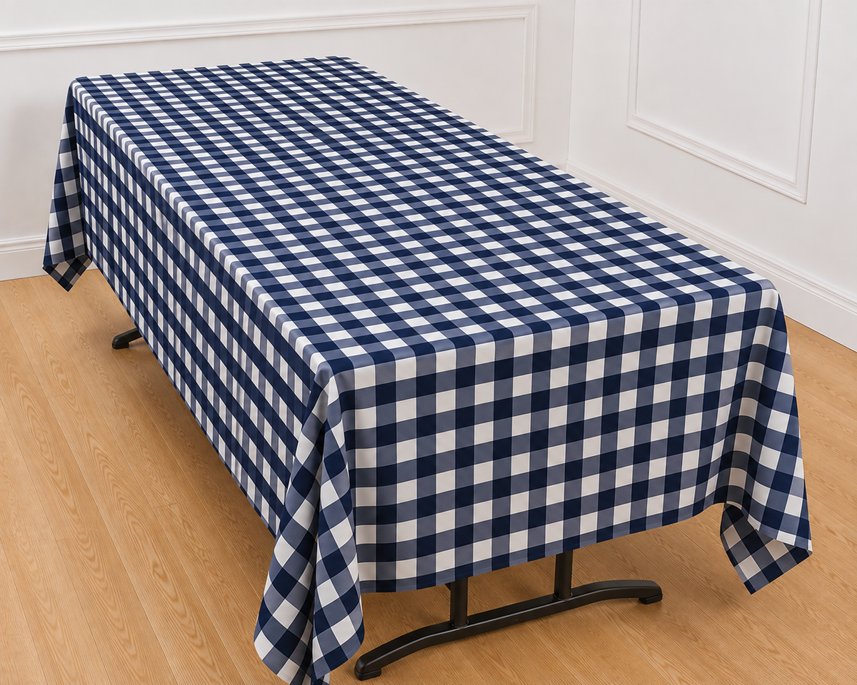 Gingham Checkered Poly Poplin Tablecloth 60 x 84 Inch