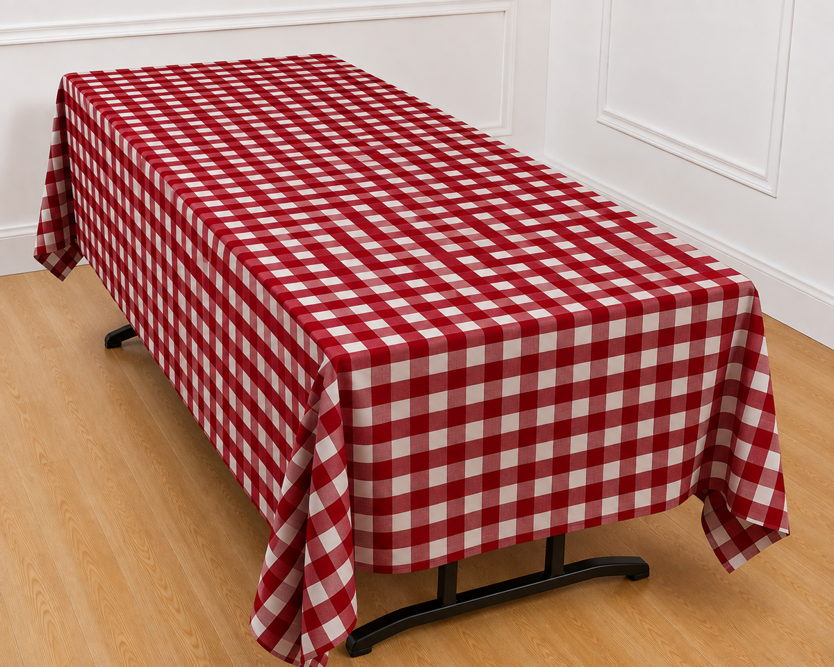 Gingham Checkered Poly Poplin Tablecloth 60 x 84 Inch