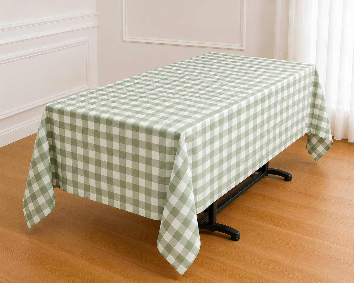 Gingham Checkered Poly Poplin Tablecloth 60 x 84 Inch