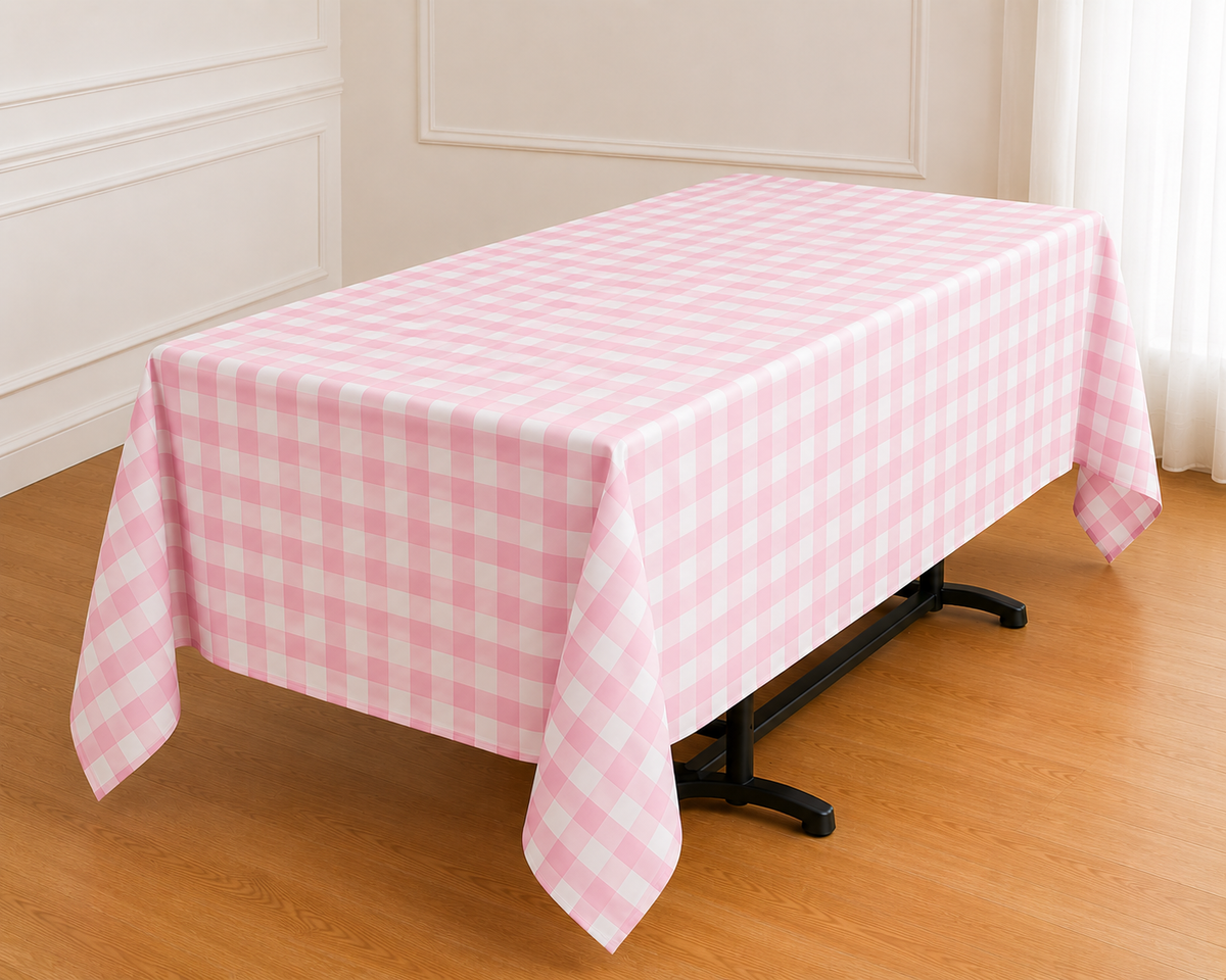 Gingham Checkered Poly Poplin Tablecloth 60 x 84 Inch
