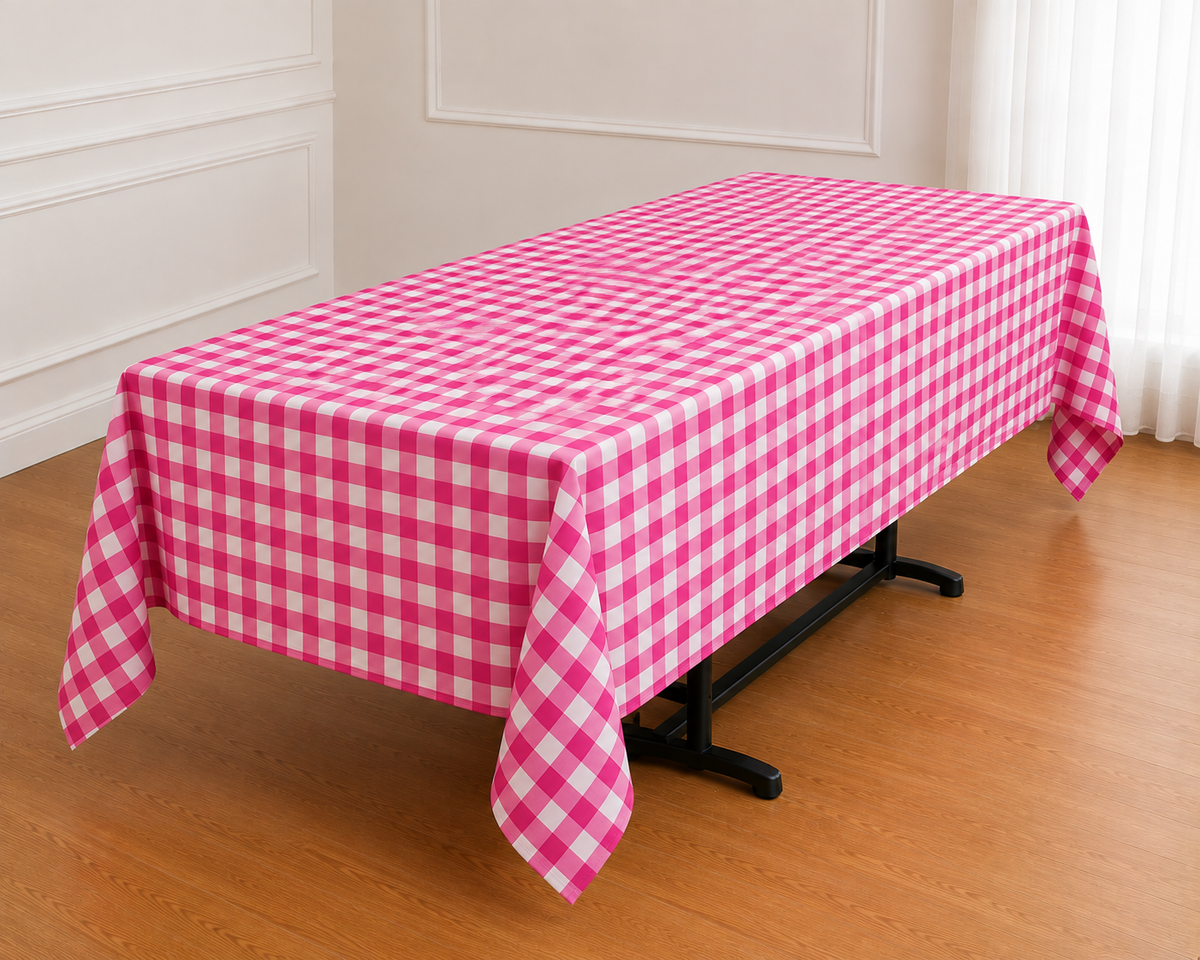 Gingham Checkered Poly Poplin Tablecloth 60 x 84 Inch