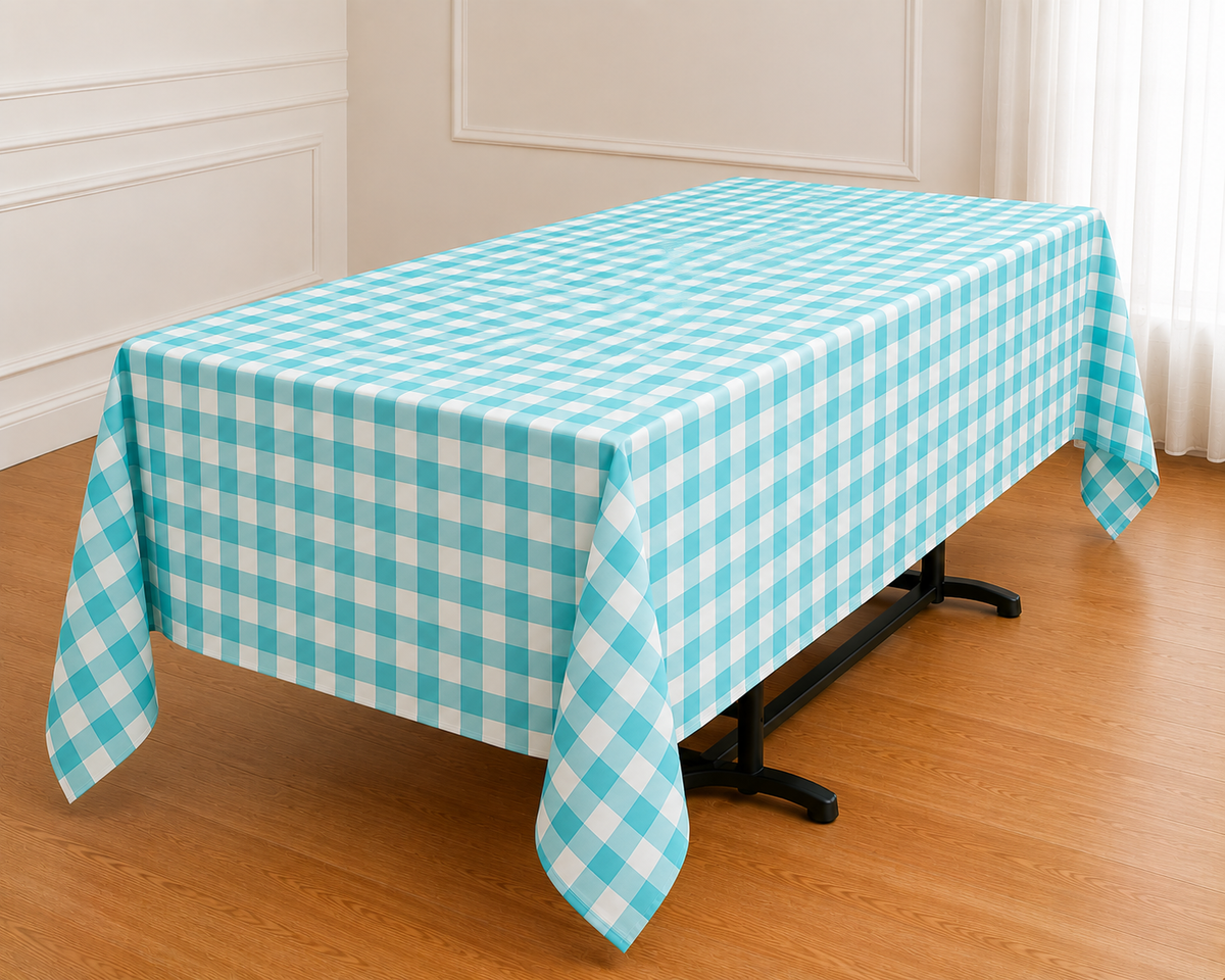 Gingham Checkered Poly Poplin Tablecloth 60 x 84 Inch