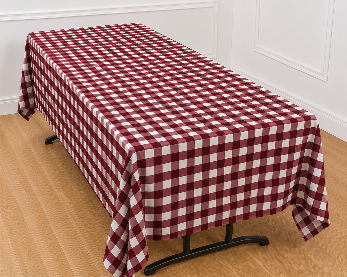 Gingham Checkered Poly Poplin Tablecloth 60 x 84 Inch