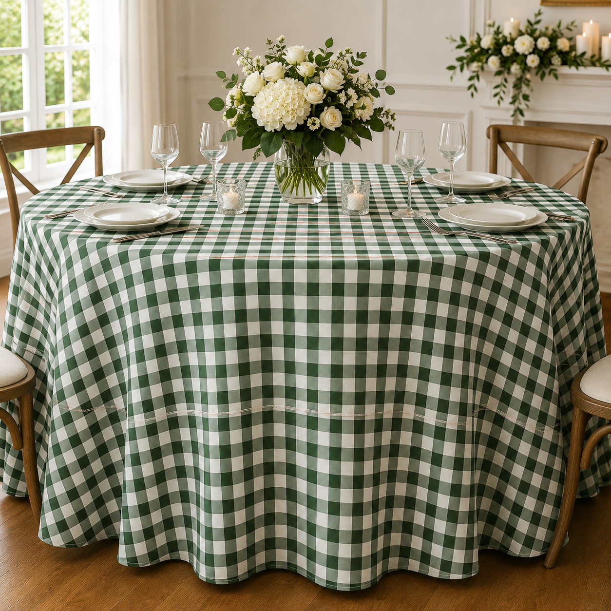 Checkered Plaid Round Tablecloth 90 Inches