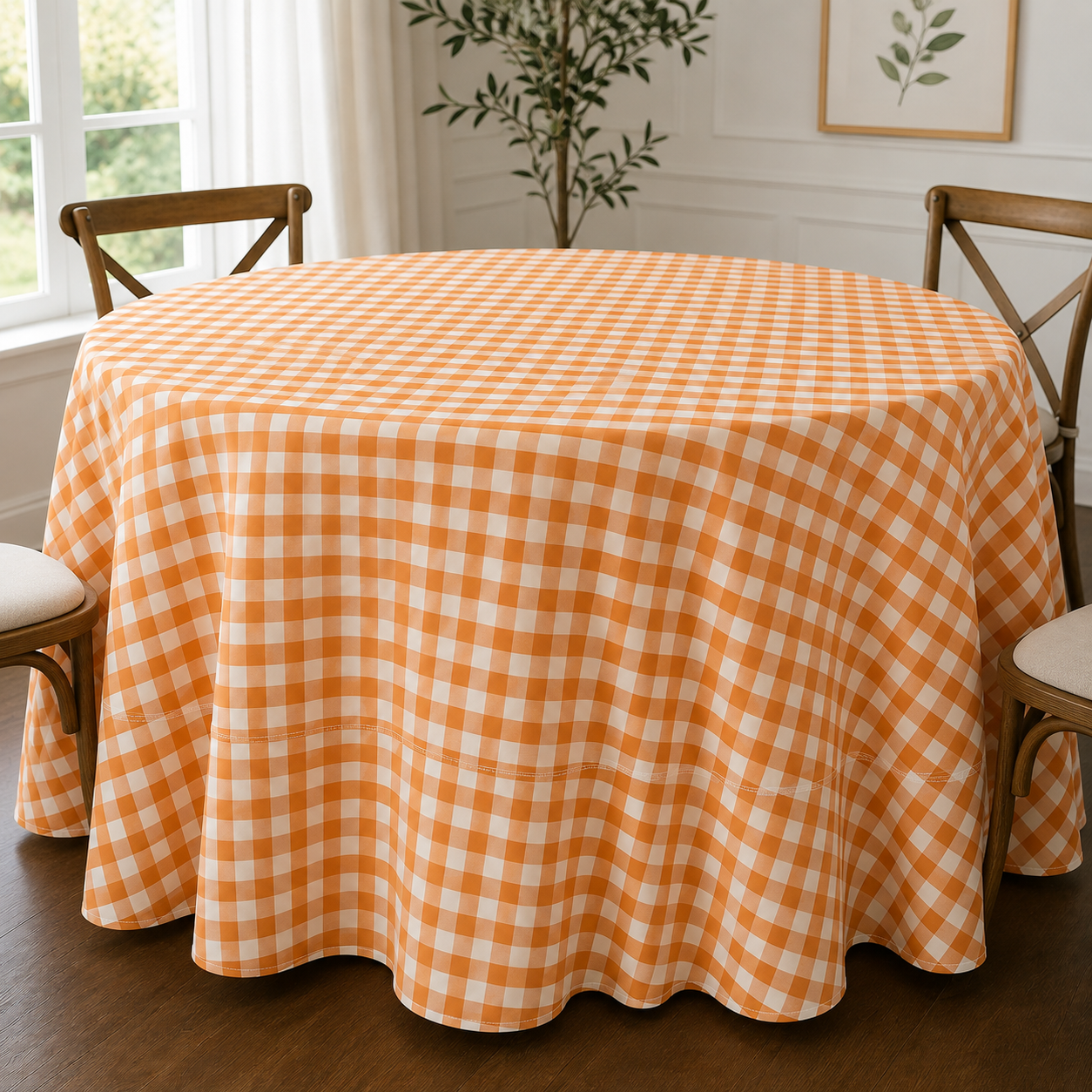 Checkered Plaid Round Tablecloth 90 Inches