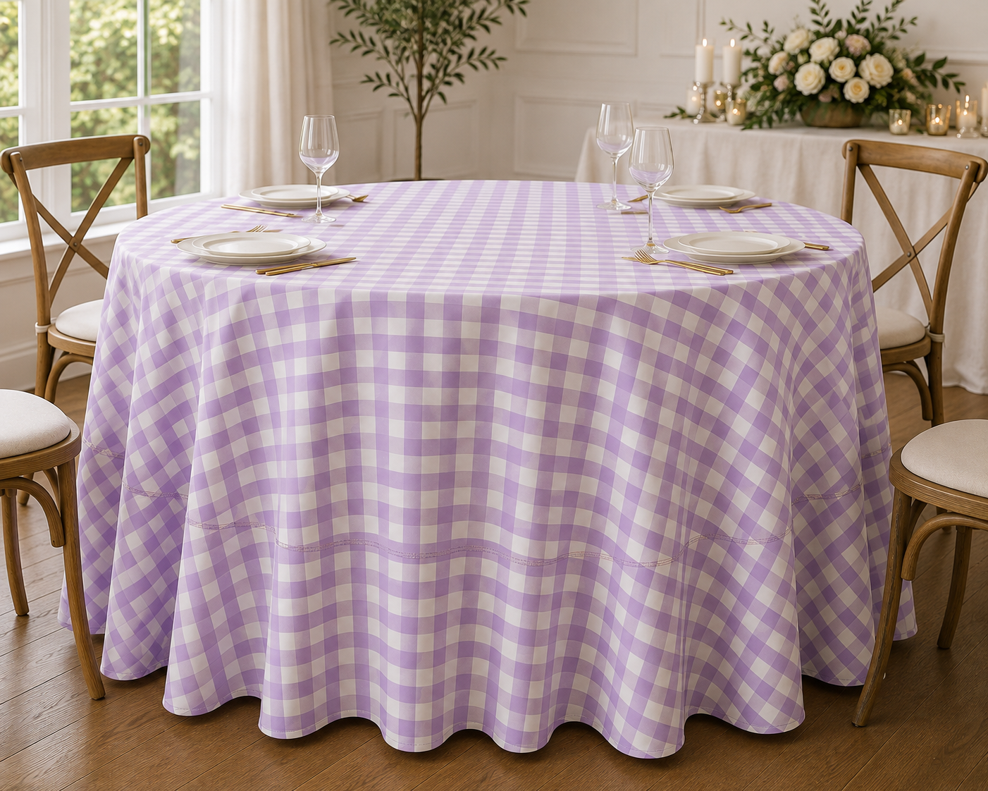 Checkered Plaid Round Tablecloth 90 Inches