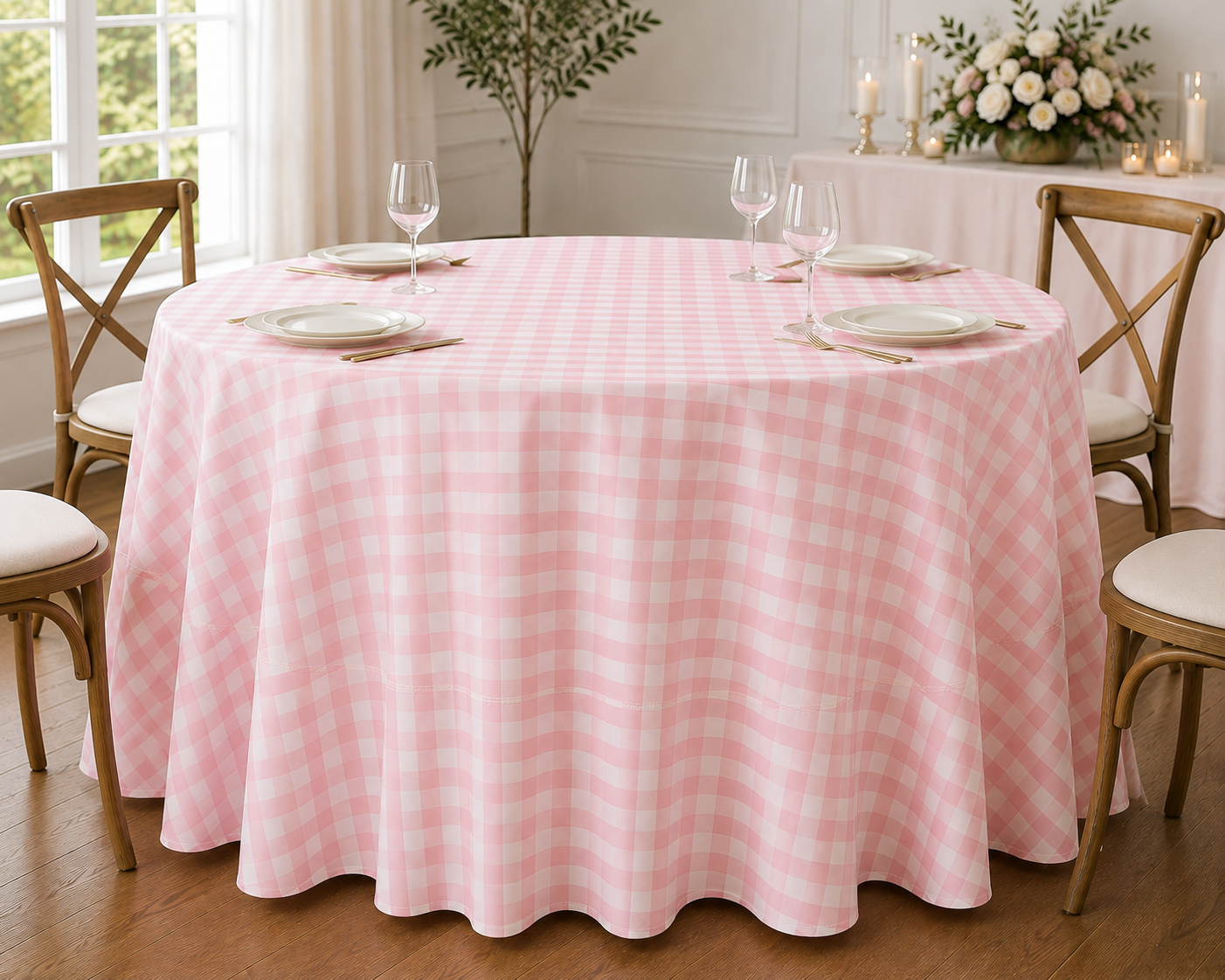 Checkered Plaid Round Tablecloth 90 Inches