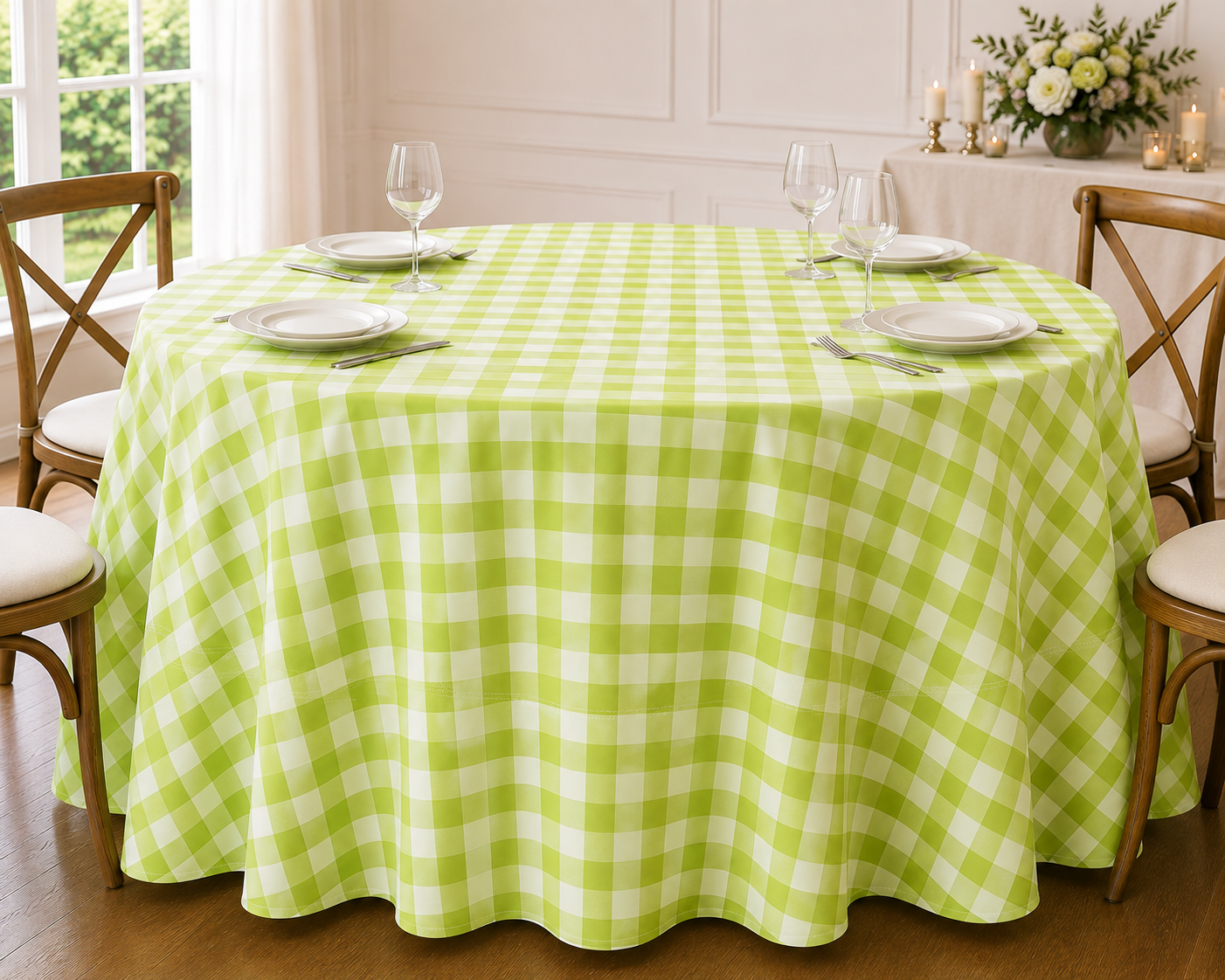 Checkered Plaid Round Tablecloth 90 Inches