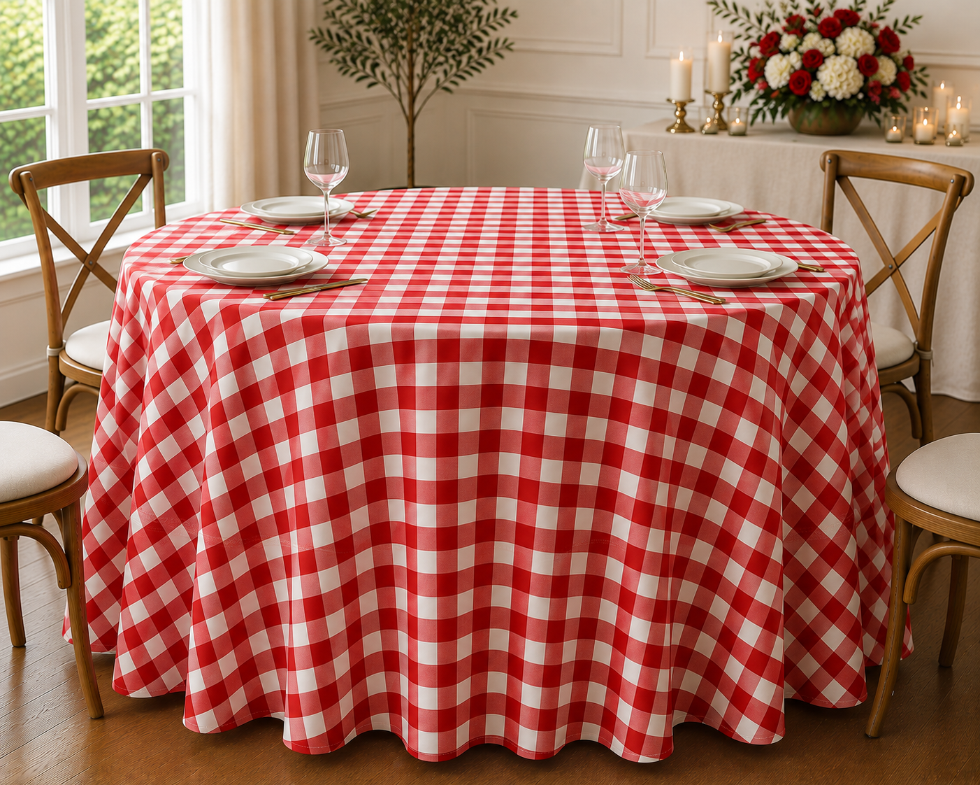 Checkered Plaid Round Tablecloth 90 Inches