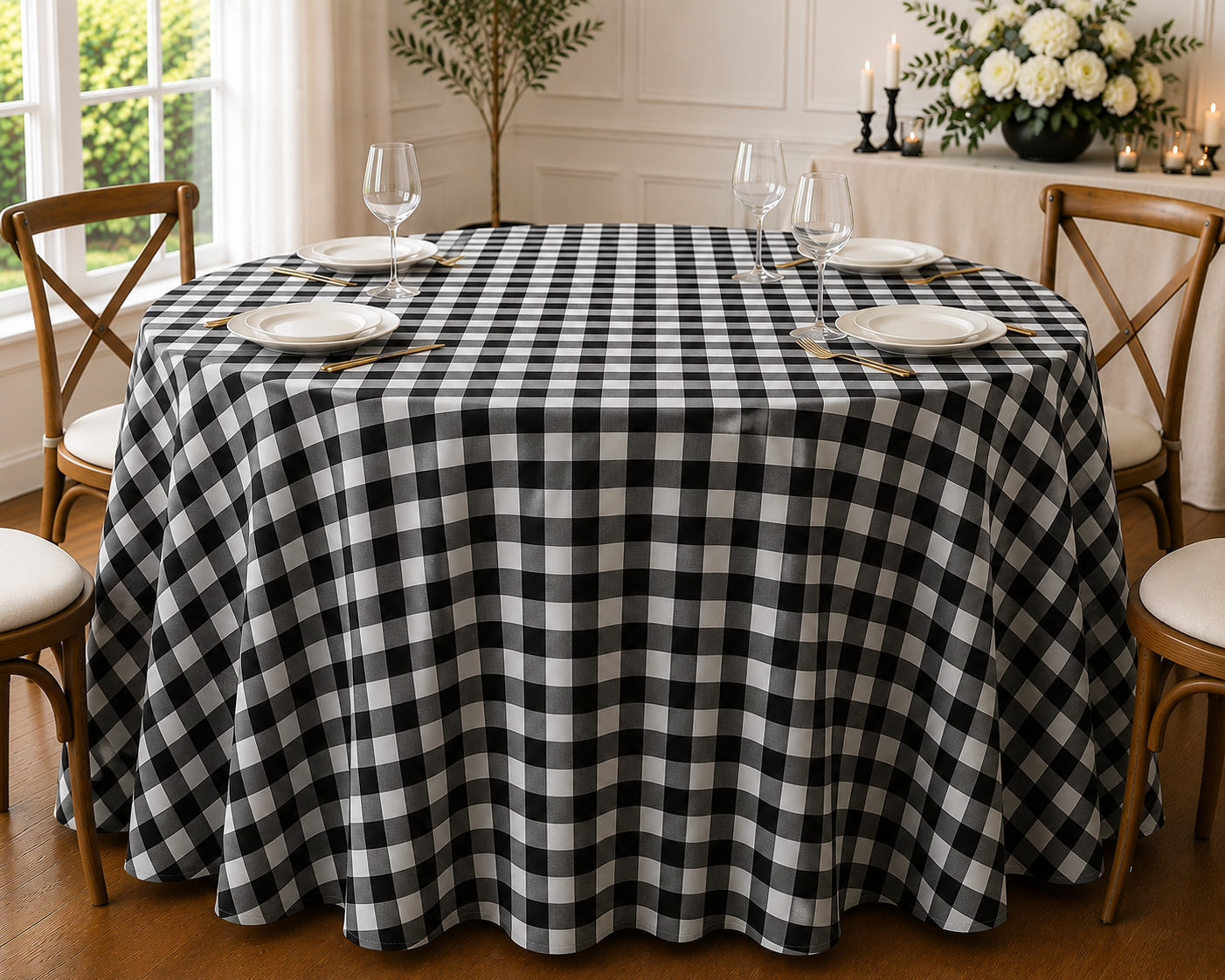 Checkered Plaid Round Tablecloth 90 Inches