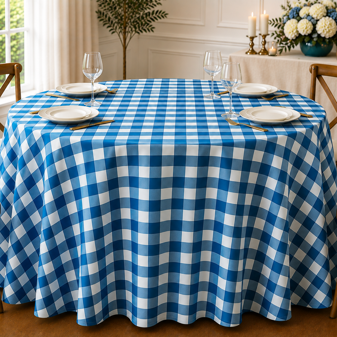 Checkered Plaid Round Tablecloth 90 Inches