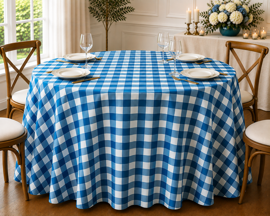 Checkered Plaid Round Tablecloth 90 Inches