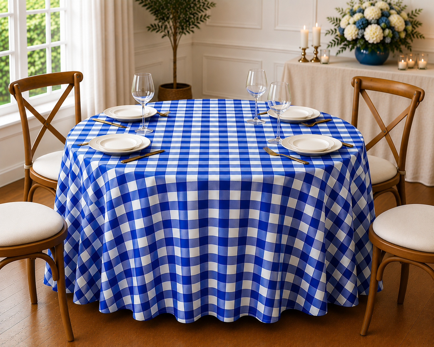 Checkered Plaid Round Tablecloth 90 Inches