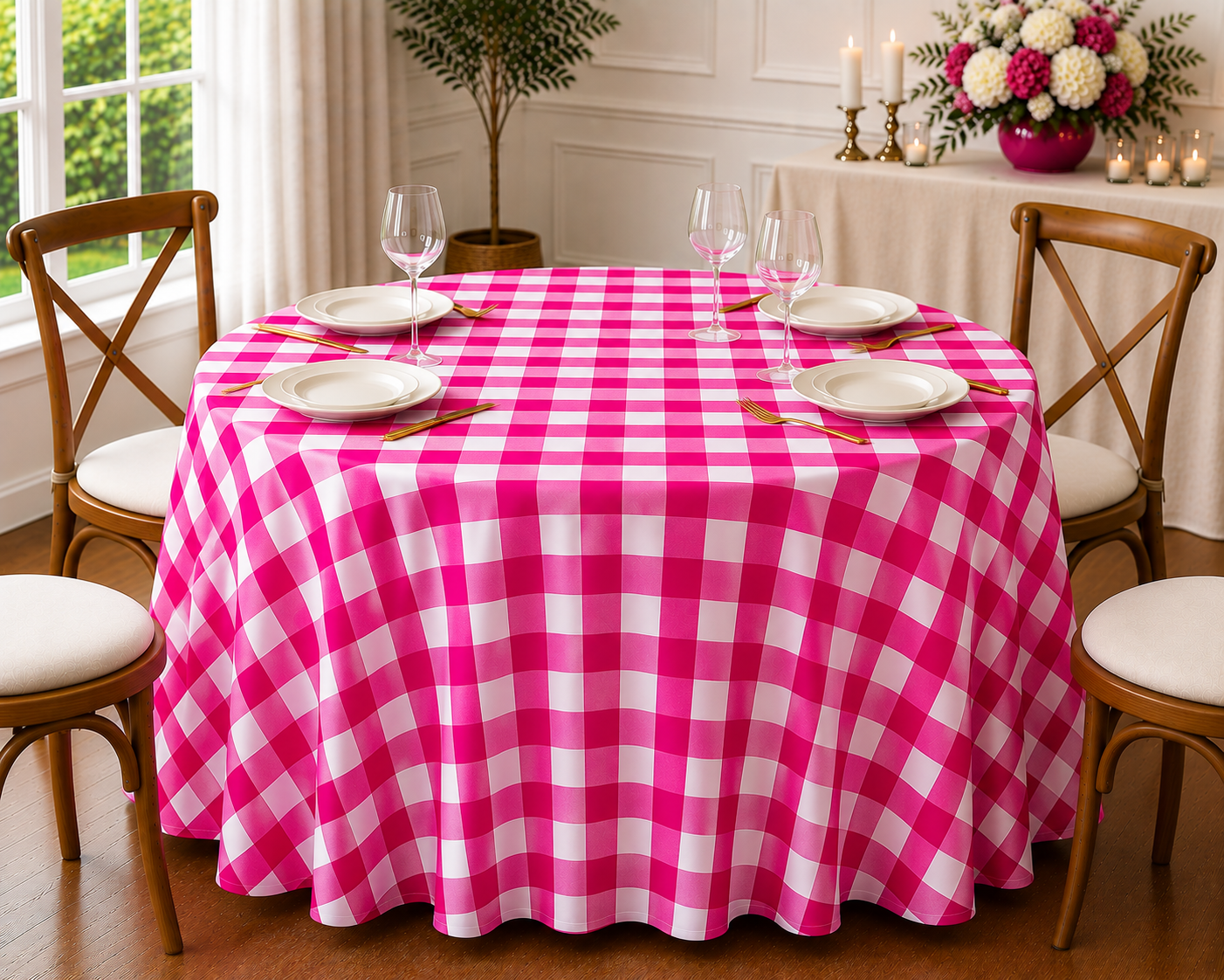 Checkered Plaid Round Tablecloth 90 Inches