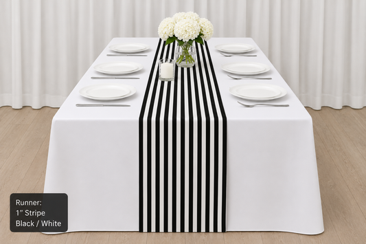 Black And White Classic Cotton Striped 1'' Table Runners 12'' by 108''