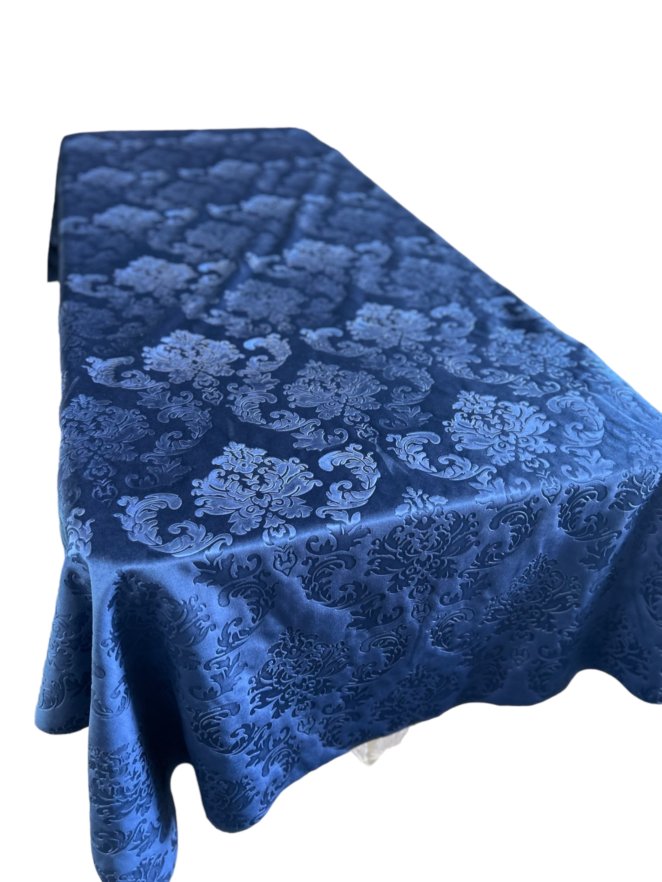 Embossed Damask Velvet Tablecloth Rectangle and overlay