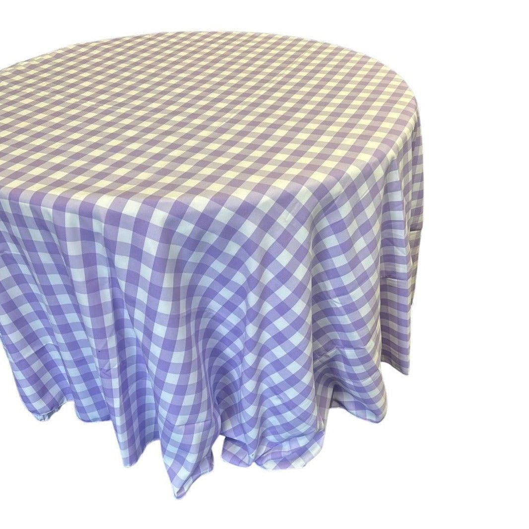 Lilac Checkered Plaid Round Tablecloth 120 inches - New Star Fabrics