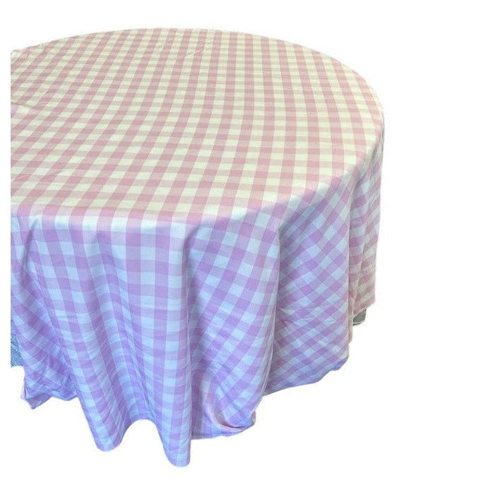 Pink Checkered Plaid Round Tablecloth 120 inches - New Star Fabrics