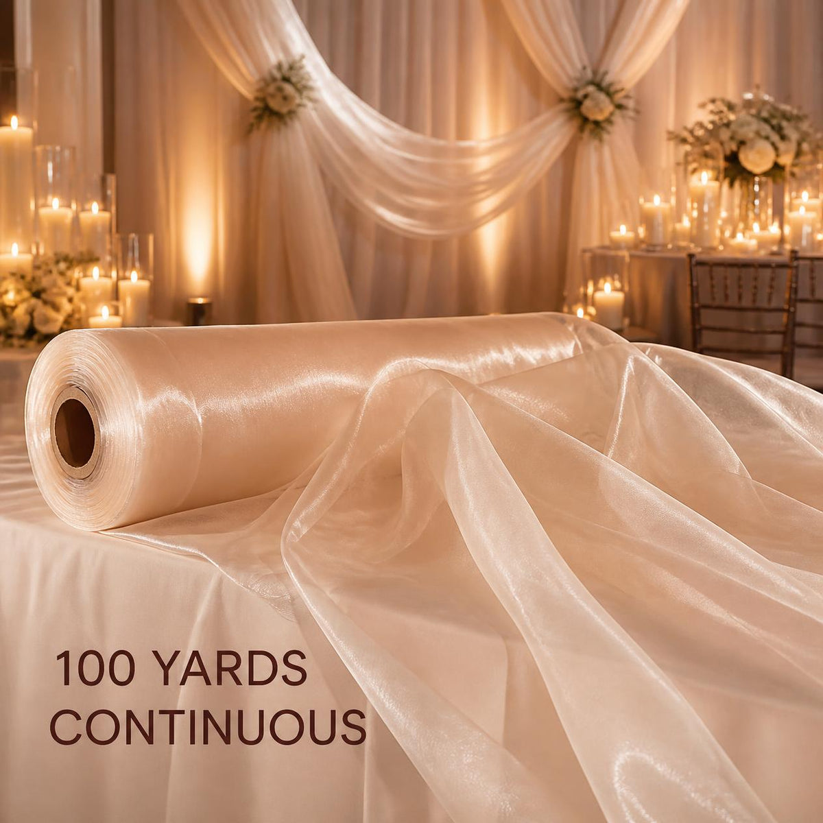 Roll of Organza Fabric 100 Yard Continuous Pieces – Sheer, Crisp & Elegant for Weddings