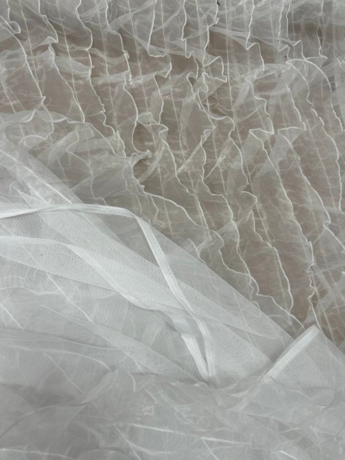 Ruffle Organza Fabric with Mesh  by the yard - New Star Fabrics