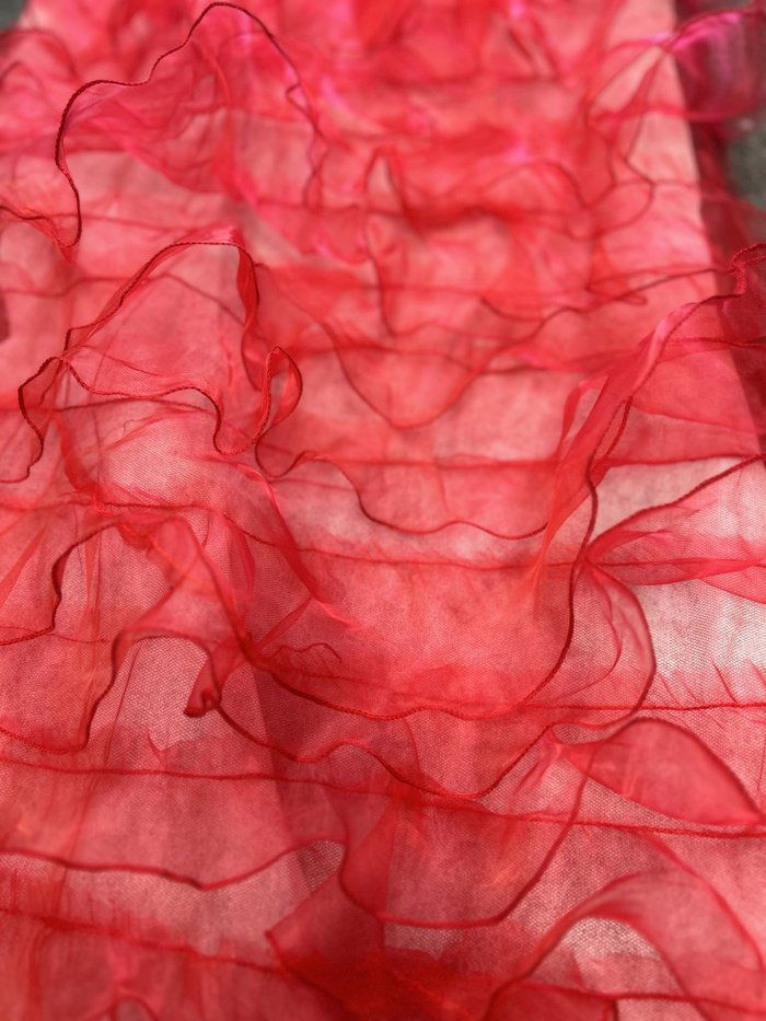 Ruffle Organza Fabric with Mesh  by the yard - New Star Fabrics