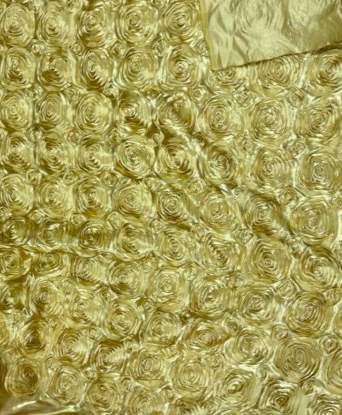 Satin Rosette 3D Rose Design Ribbon Fabric  by the yard - New Star Fabrics