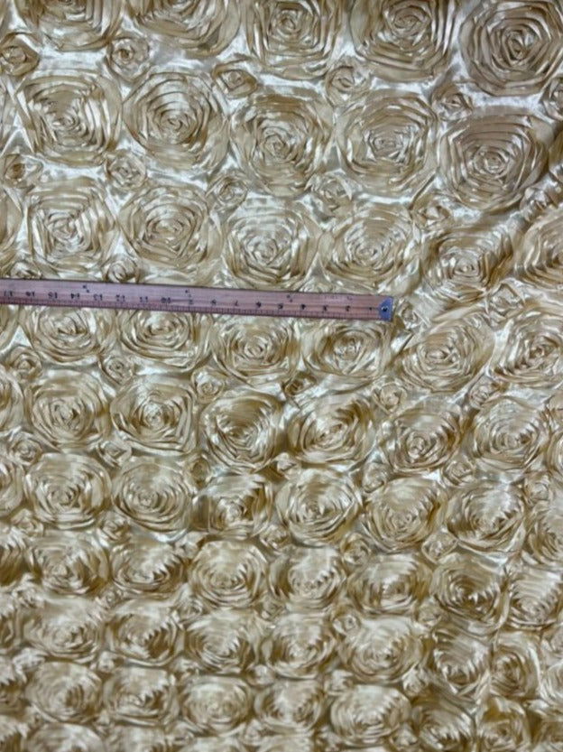 Satin Rosette 3D Rose Design Ribbon Fabric  by the yard - New Star Fabrics