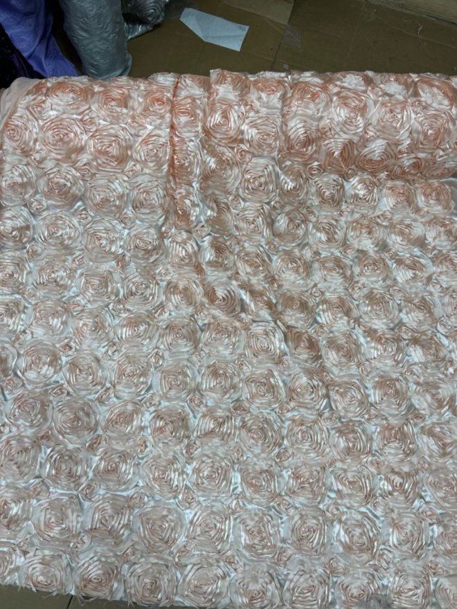 Satin Rosette 3D Rose Design Ribbon Fabric  by the yard - New Star Fabrics