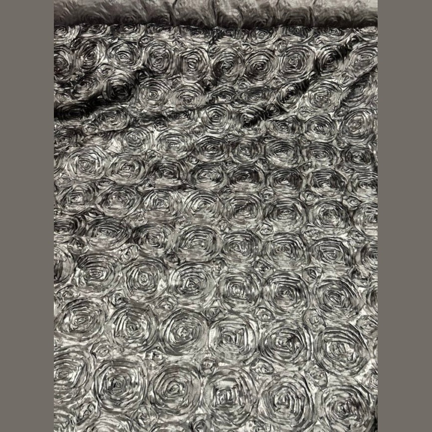 Satin Rosette 3D Rose Design Ribbon Fabric  by the yard - New Star Fabrics