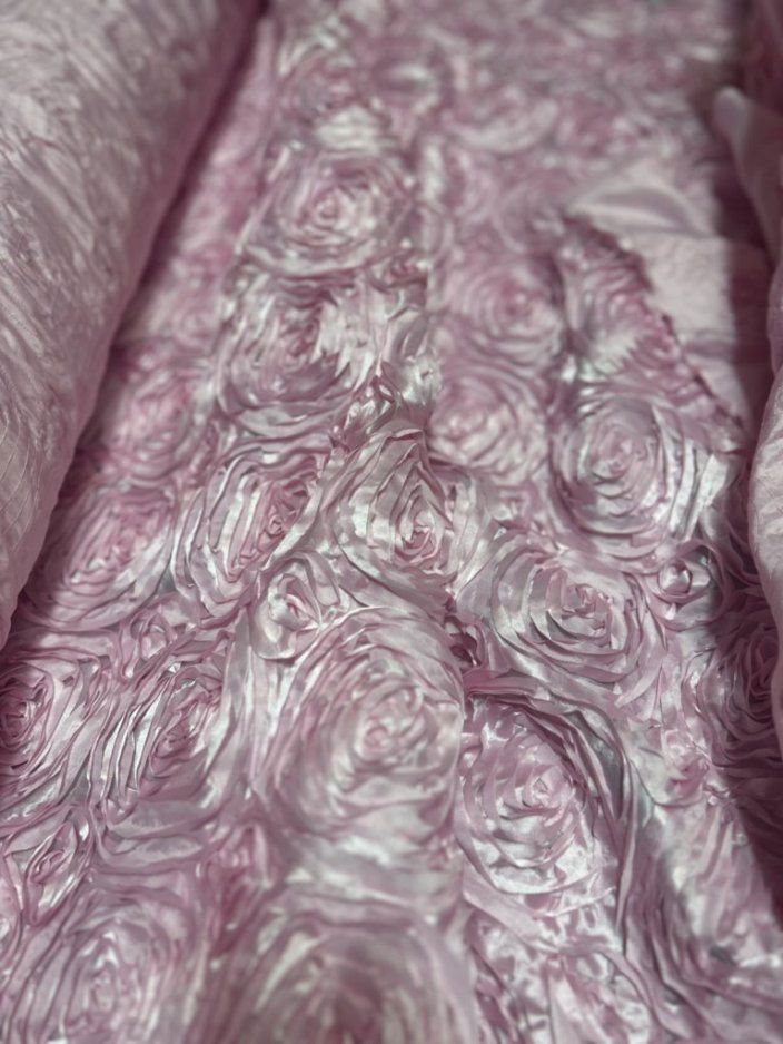 Satin Rosette 3D Rose Design Ribbon Fabric  by the yard - New Star Fabrics