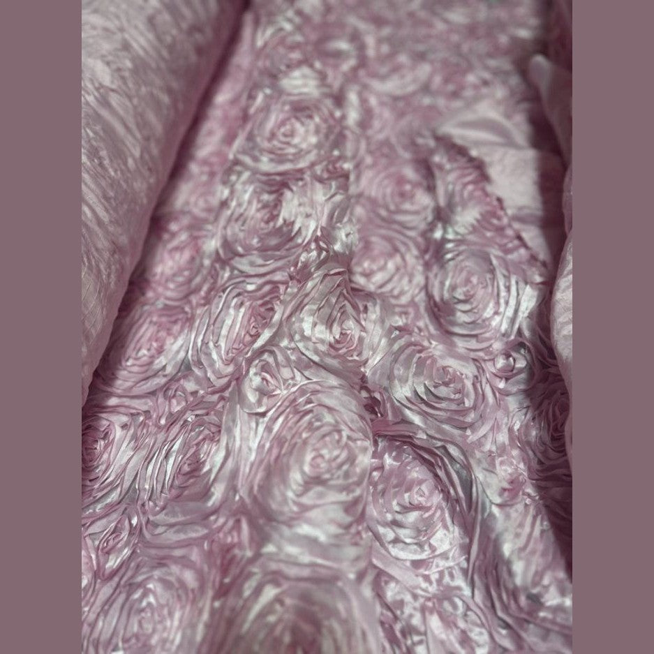 Satin Rosette 3D Rose Design Ribbon Fabric  by the yard - New Star Fabrics