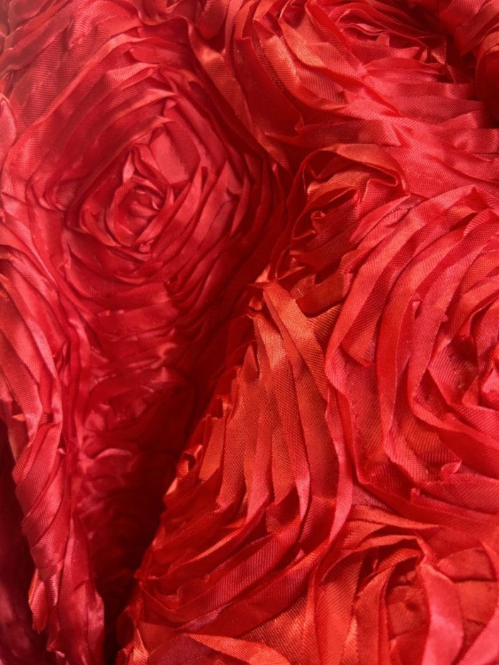 Satin Rosette 3D Rose Design Ribbon Fabric  by the yard - New Star Fabrics