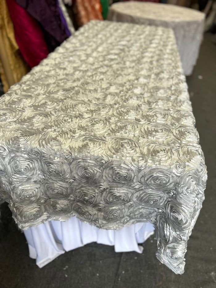 Tablecloth Rosette Satin Rectangle 55 X 108 inches - New Star Fabrics