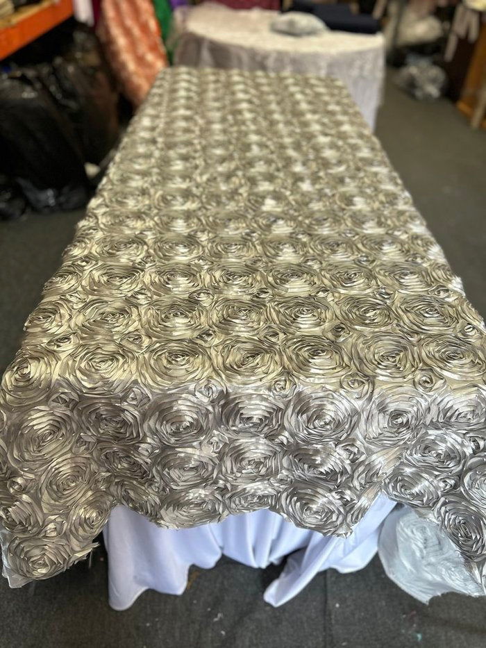 Tablecloth Rosette Satin Rectangle 55 X 108 inches - New Star Fabrics