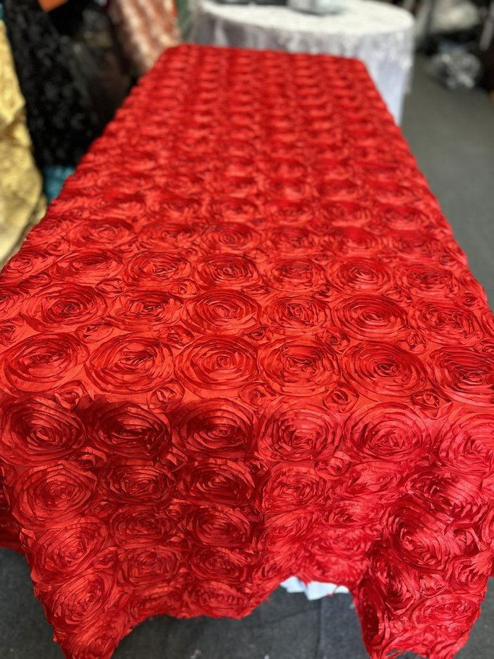 Tablecloth Rosette Satin Rectangle 55 X 108 inches - New Star Fabrics