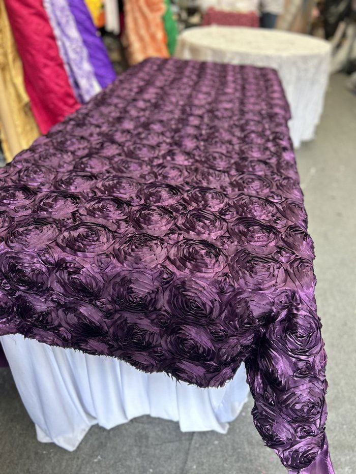 Tablecloth Rosette Satin Rectangle 55 X 108 inches - New Star Fabrics
