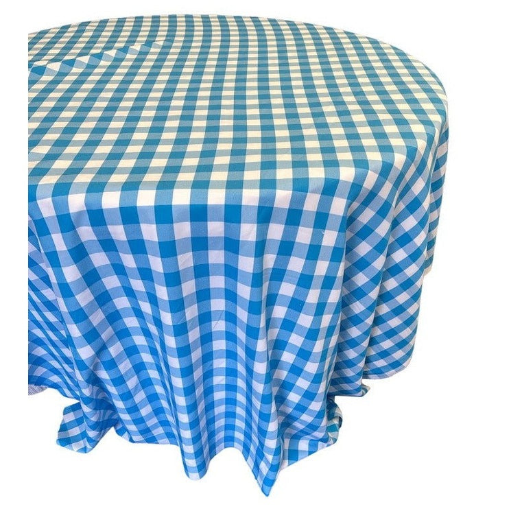 Turquoise Checkered Plaid Round Tablecloth 120 inches - New Star Fabrics