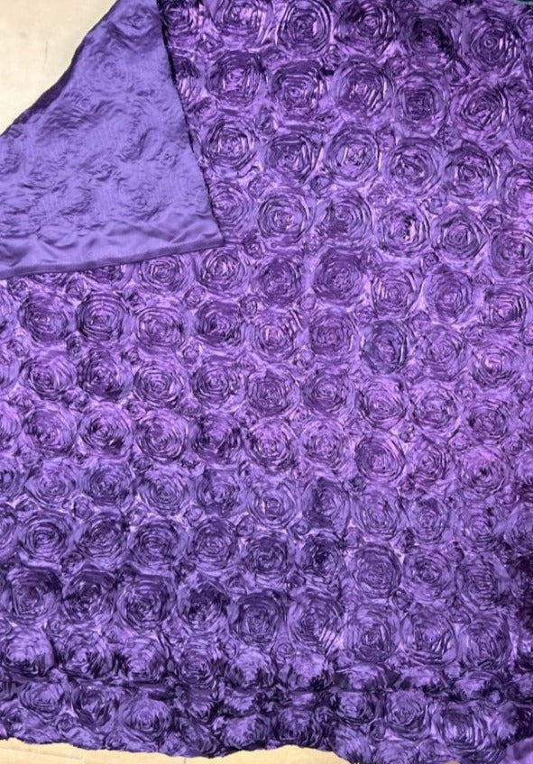 Satin Rosette 3D Rose Design Ribbon Fabric  by the yard