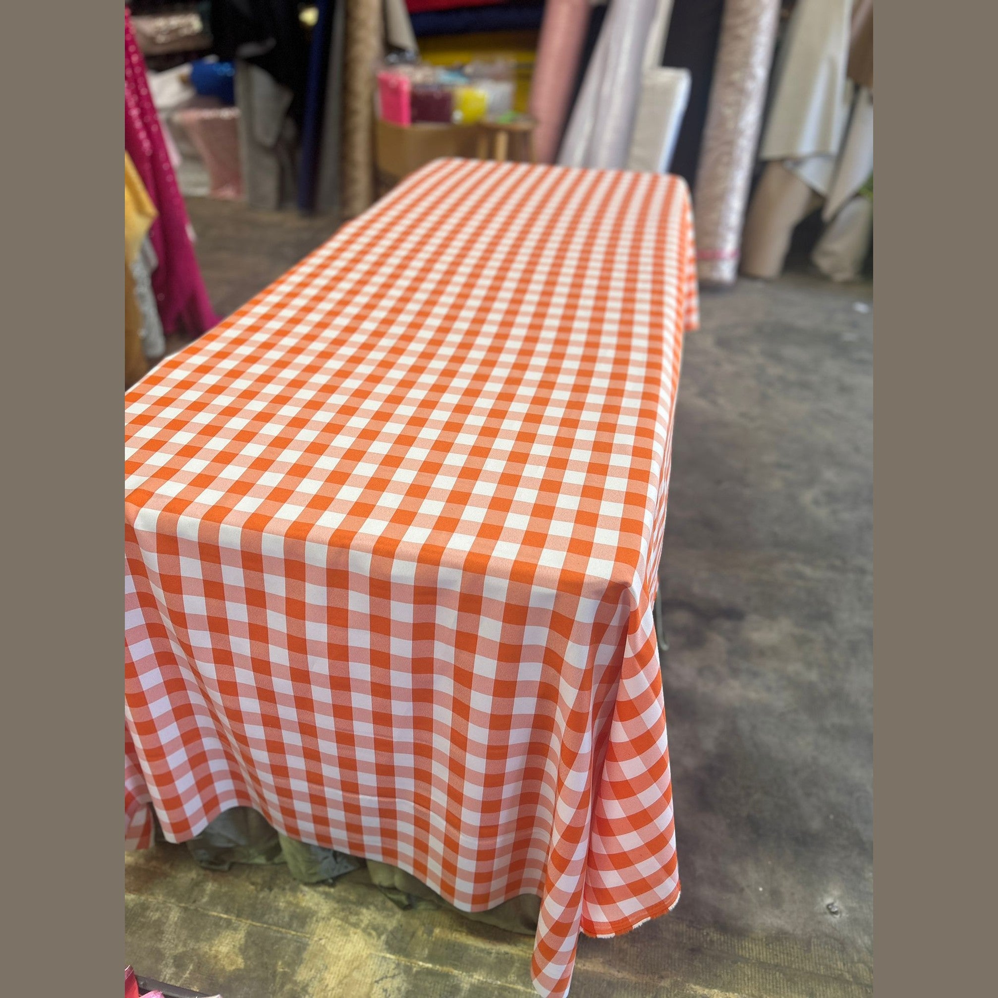 Gingham Checkered Poly Poplin Tablecloth 60 x 120 Inch