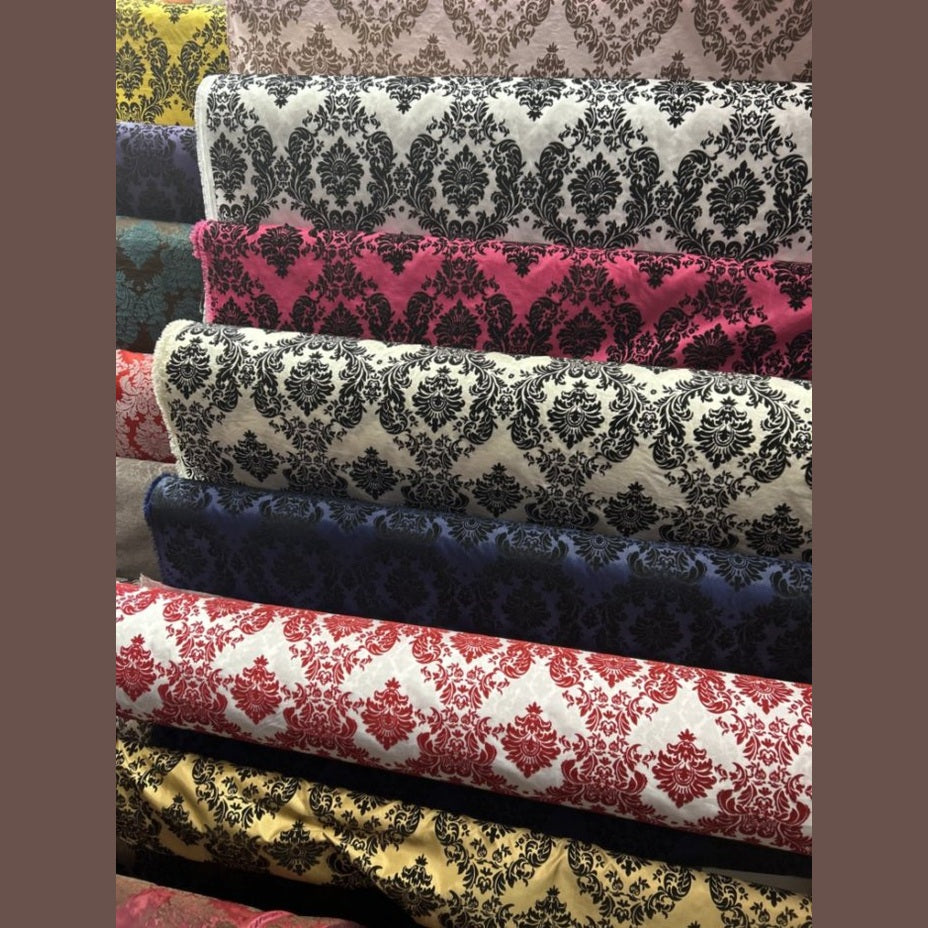 Flocked Damask Taffeta Fabric