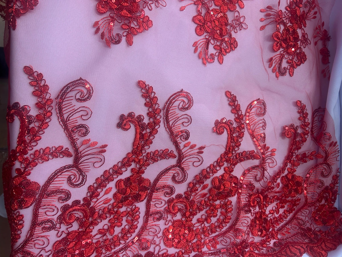 Floral Embroidered Sequin Lace Fabric – 45 Yard Roll