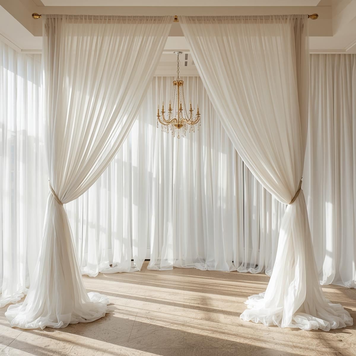 white 120 inch voile fabric used for indoor wedding ceiling and backdrop draping